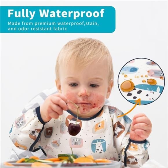 3 Pcs Long‎ Sleeved Bib Set | Baby Waterproof Bibs with Pocket Bundle Toddler - Picture 1 of 4